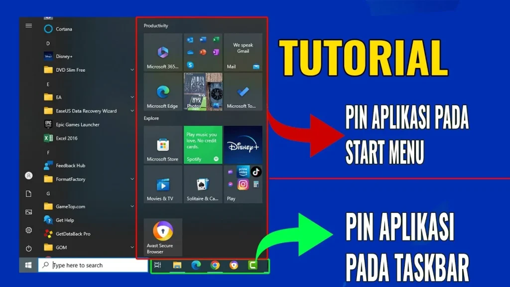 Cara PIN Aplikasi di windows 10 | Pin aplikasi pada Taskbar atau Start