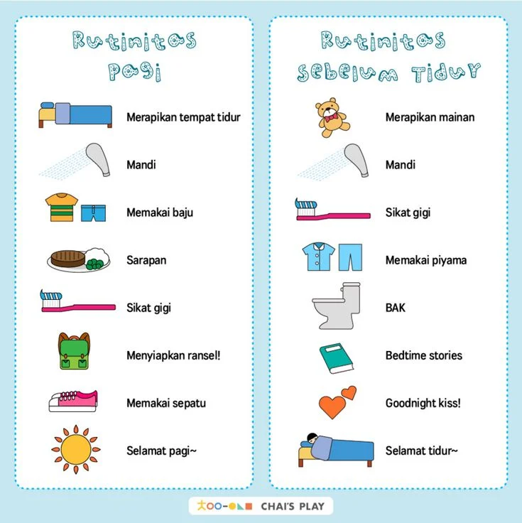 Daftar Rutinitas Pagi dan Malam | 육아, 카드