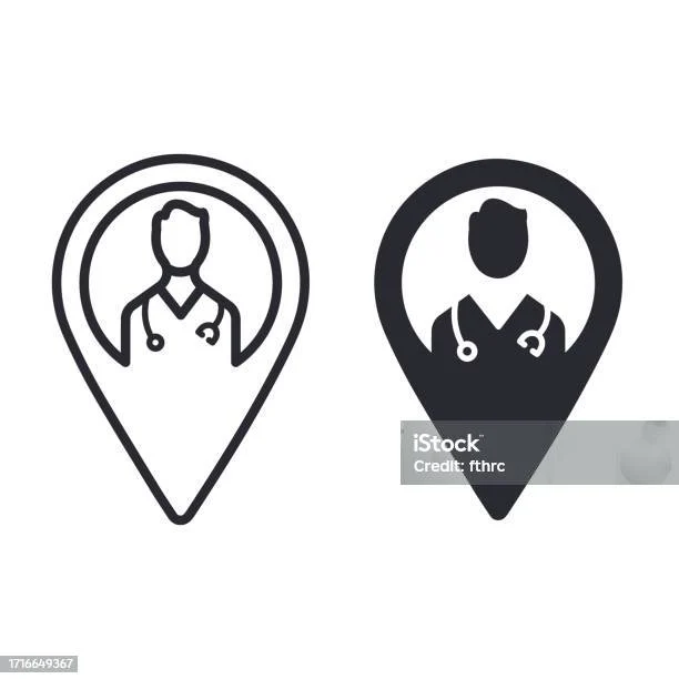 Garis Lokasi Layanan Medis Dokter Dan Ikon Datar Konsep Perawatan