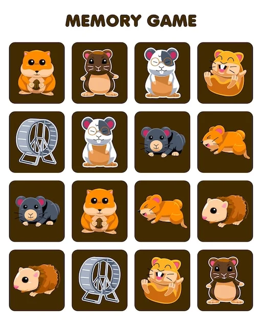 Juego de memoria para niños encontrar imágenes similares de hamster de