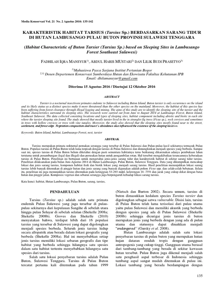 Karakteristik Habitat Tarsius | PDF | Taksonomi Primata | Lingkungan Alami