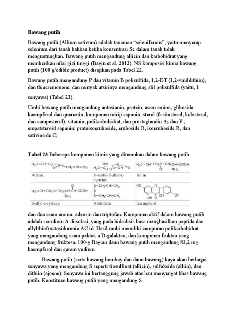 Komposisi Kimia Bawang Putih | PDF | Memasak, Makanan, & Anggur