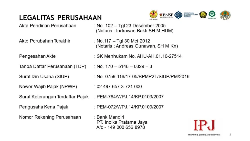 Legalitas Dan Referensi - PT Indika Pratama Jaya