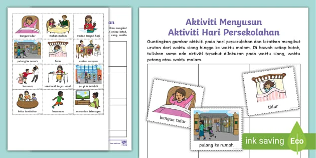 Lembaran Kerja Menyusun Aktiviti Hari Persekolahan - Twinkl