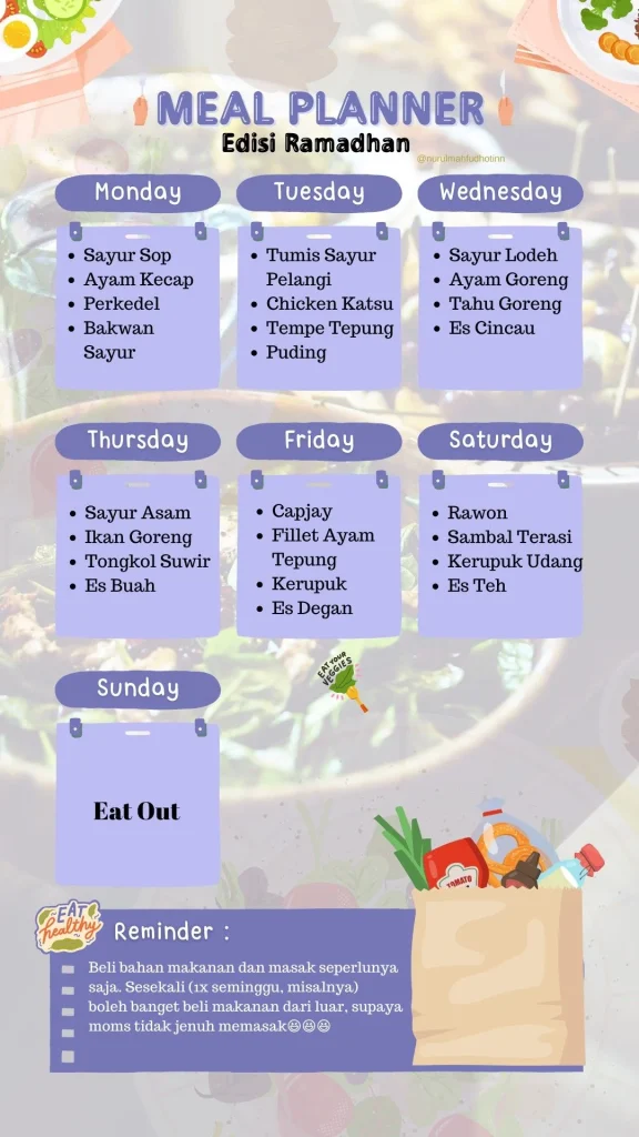 Menu Harian | Menu planners, Perencanaan menu, Makanan
