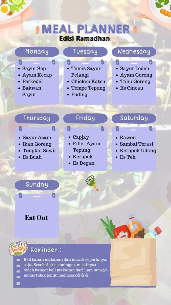 Menu Harian | Menu planners, Perencanaan menu, Makanan