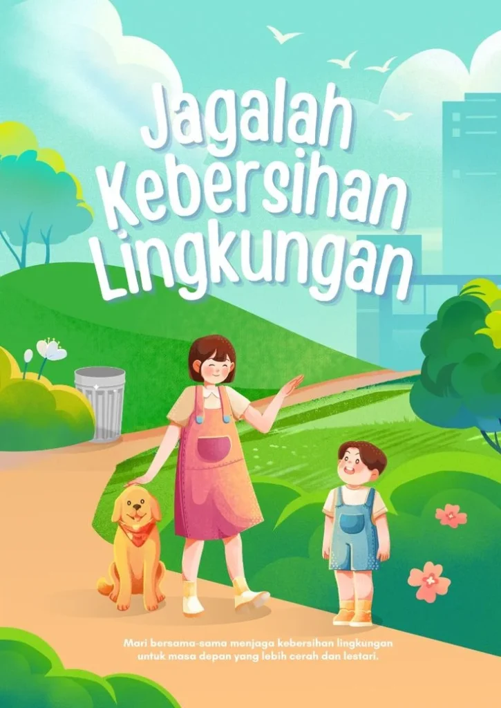 Poster Jagalah Kebersihan Lingkungan Ilustratif | Template Canva