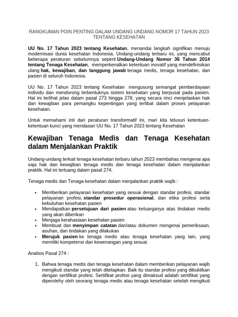 Ringkasan Poin Penting Dalam Undang Undang Nomor 17 Tahun 2023 Tentang