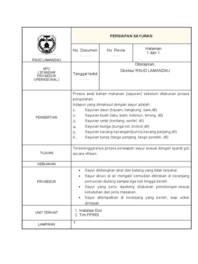 Sop Persiapan Sayur | PDF