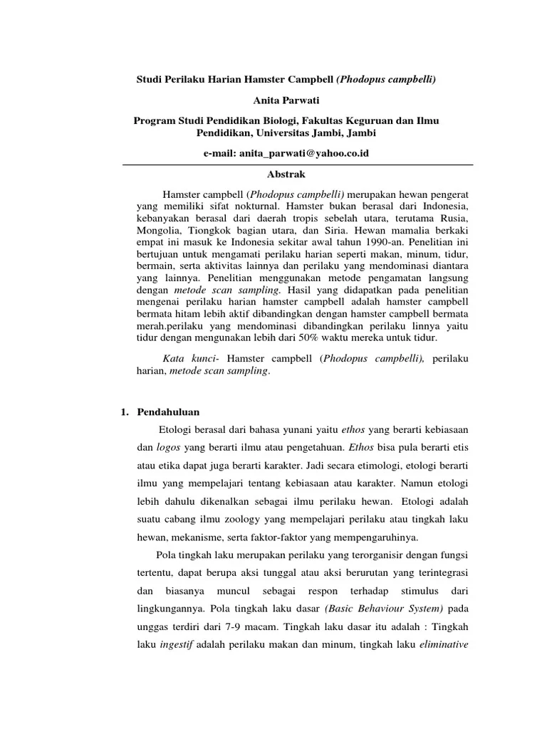 Studi Perilaku Harian Hamster Campbell | PDF | Kesehatan Holistik