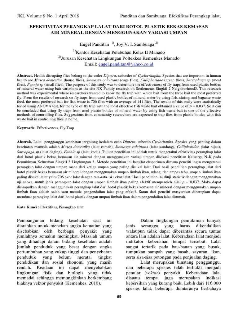 Efektivitas Perangkap Lalat Dari Botol Plastik Bekas Kemasan Air