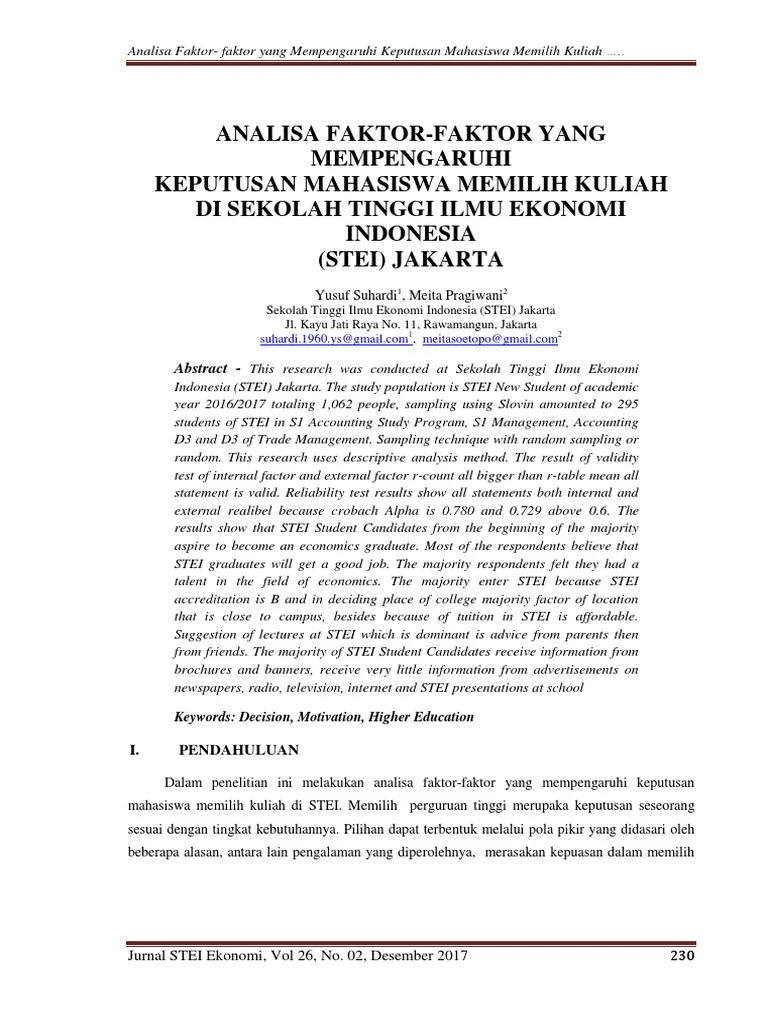 Faktor Penentu Pilihan Kuliah di STEI | PDF | Business Process | Mass Media