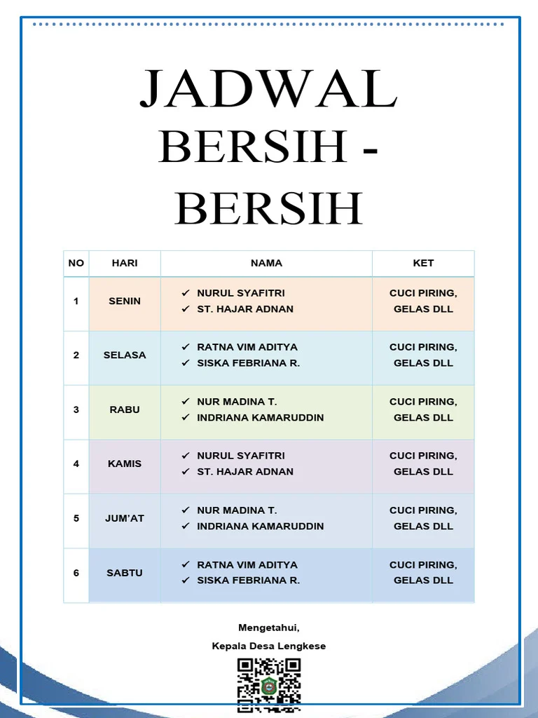 JADWAL Bersih Bersih | PDF