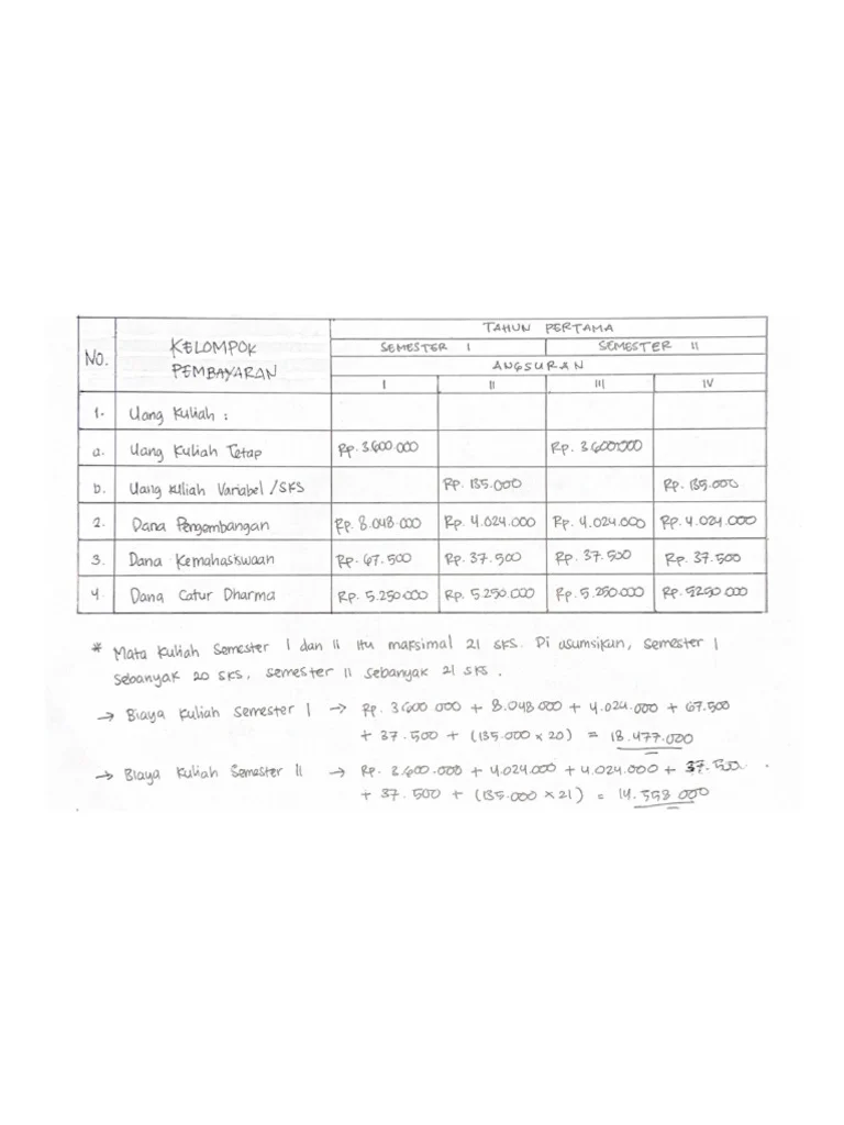 Perkiraan Total Biaya Selama Tahun Pertama