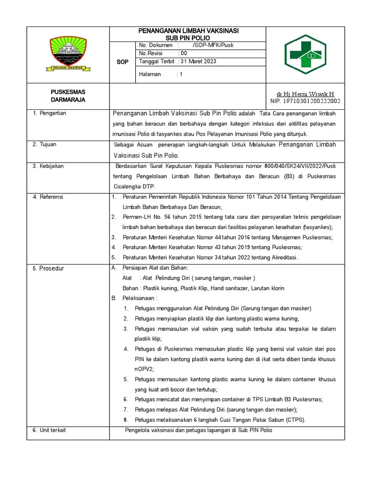 Sop Penanganan Limbah Sub Pin Polio | PDF